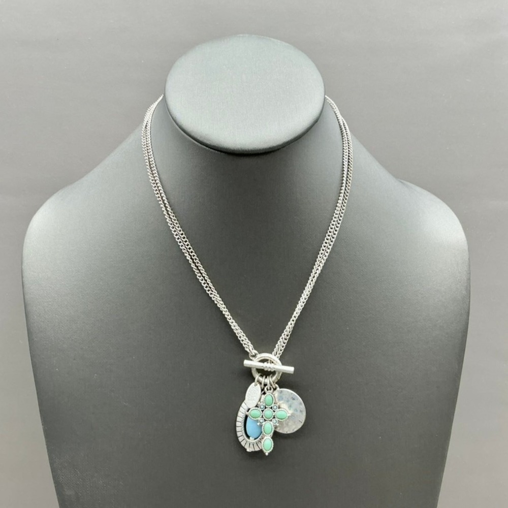 Nine West Vintage America Necklace Silver Tone Multi Charm Cross Faux Turquoise